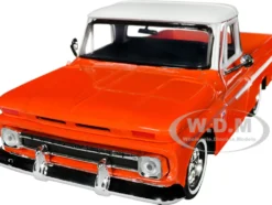 1966 Chevrolet C10 Fleetside Pickup Truck Lowrider Orange Metallic with White Top Get Low Series 1/24 Diecast Model Car Motormax 79034COP