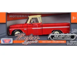 1966 Chevrolet C10 Fleetside Pickup Truck Red Cream Top 1/24 Diecast Model Car Motormax 73355