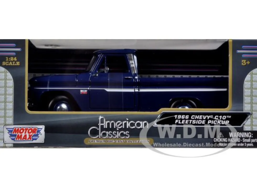 1966 Chevrolet C10 Fleetside Pickup Truck Blue 1/24 Diecast Car Model Motormax 73355