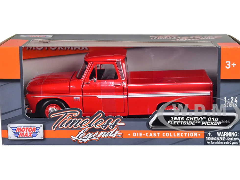 1966 Chevrolet C10 Fleetside Pickup Truck Red 1/24 Diecast Model Car Motormax 73355