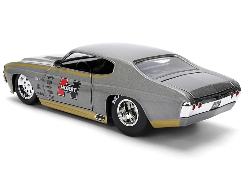 1971 Chevrolet Chevelle SS "Hurst" Gray Metallic with Gold Stripes "Bigtime Muscle" Series 1/24 Diecast Model Car by Jada