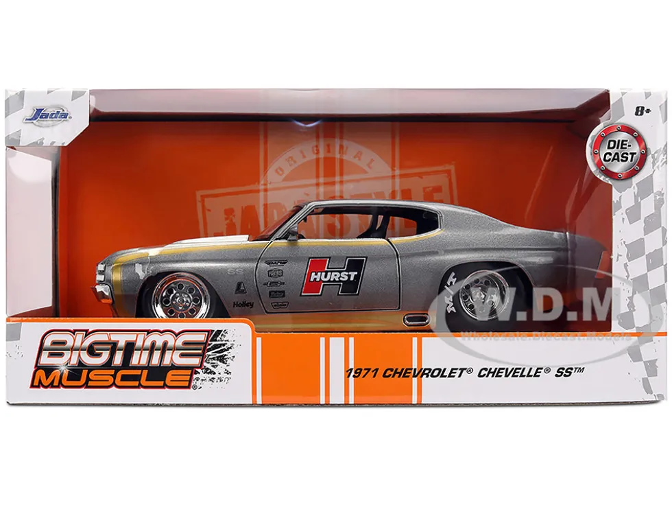 1971 Chevrolet Chevelle SS "Hurst" Gray Metallic with Gold Stripes "Bigtime Muscle" Series 1/24 Diecast Model Car by Jada
