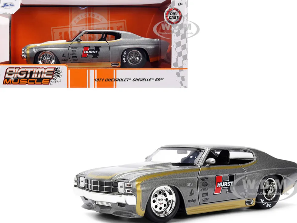 1971 Chevrolet Chevelle SS "Hurst" Gray Metallic with Gold Stripes "Bigtime Muscle" Series 1/24 Diecast Model Car by Jada