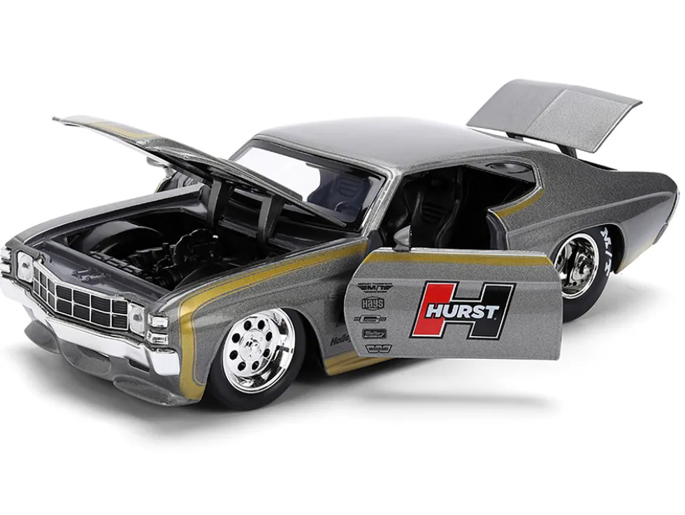 1971 Chevrolet Chevelle SS "Hurst" Gray Metallic with Gold Stripes "Bigtime Muscle" Series 1/24 Diecast Model Car by Jada