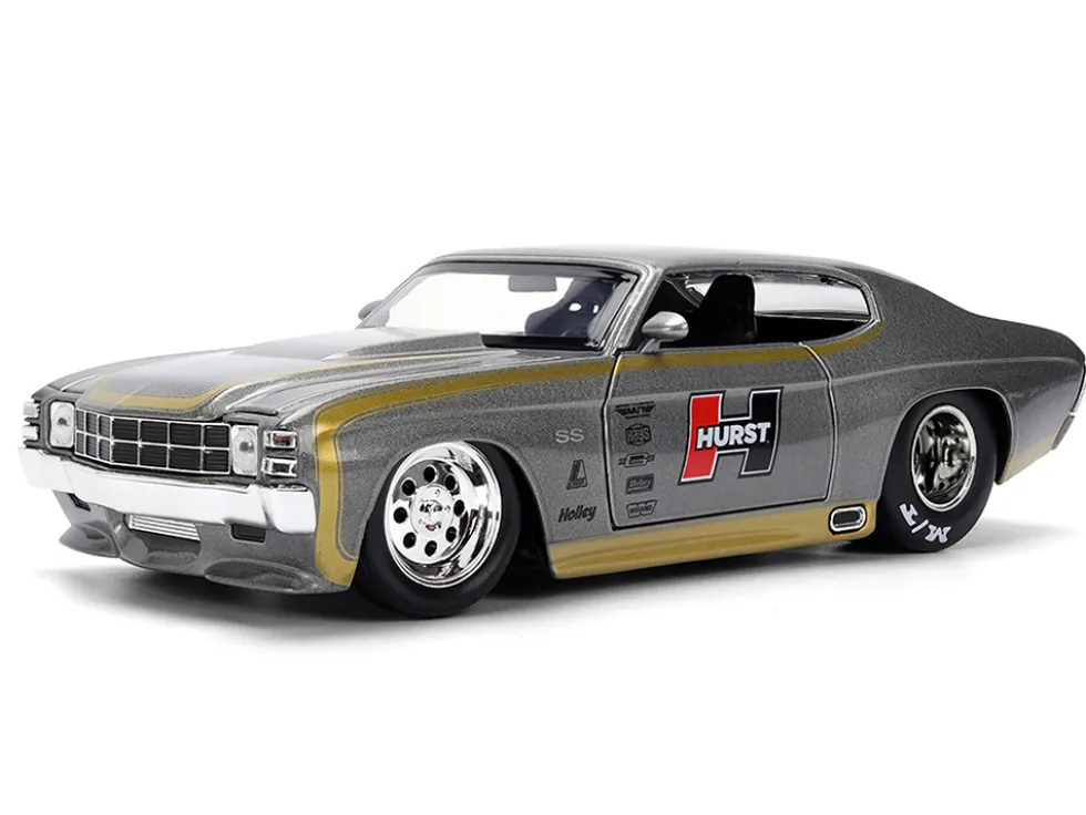 1971 Chevrolet Chevelle SS "Hurst" Gray Metallic with Gold Stripes "Bigtime Muscle" Series 1/24 Diecast Model Car by Jada