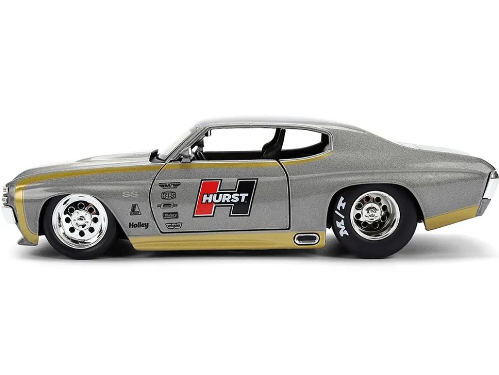 1971 Chevrolet Chevelle SS "Hurst" Gray Metallic with Gold Stripes "Bigtime Muscle" Series 1/24 Diecast Model Car by Jada
