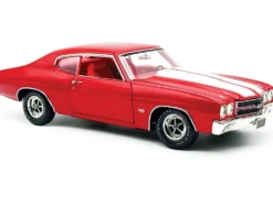 1970 Chevrolet Chevelle SS 454 LS6 Cranberry Red with White Stripes and Red Interior Limited Edition to 454 pieces Worldwide 1/18 Diecast Model Car by ACME