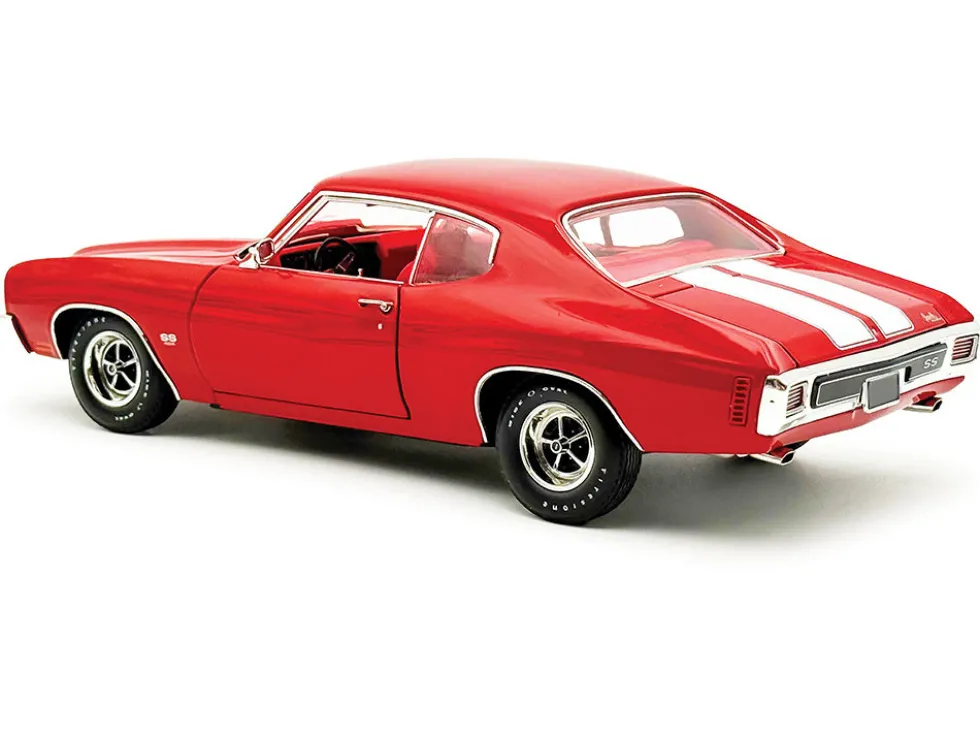 1970 Chevrolet Chevelle SS 454 LS6 Cranberry Red with White Stripes and Red Interior Limited Edition to 454 pieces Worldwide 1/18 Diecast Model Car by ACME