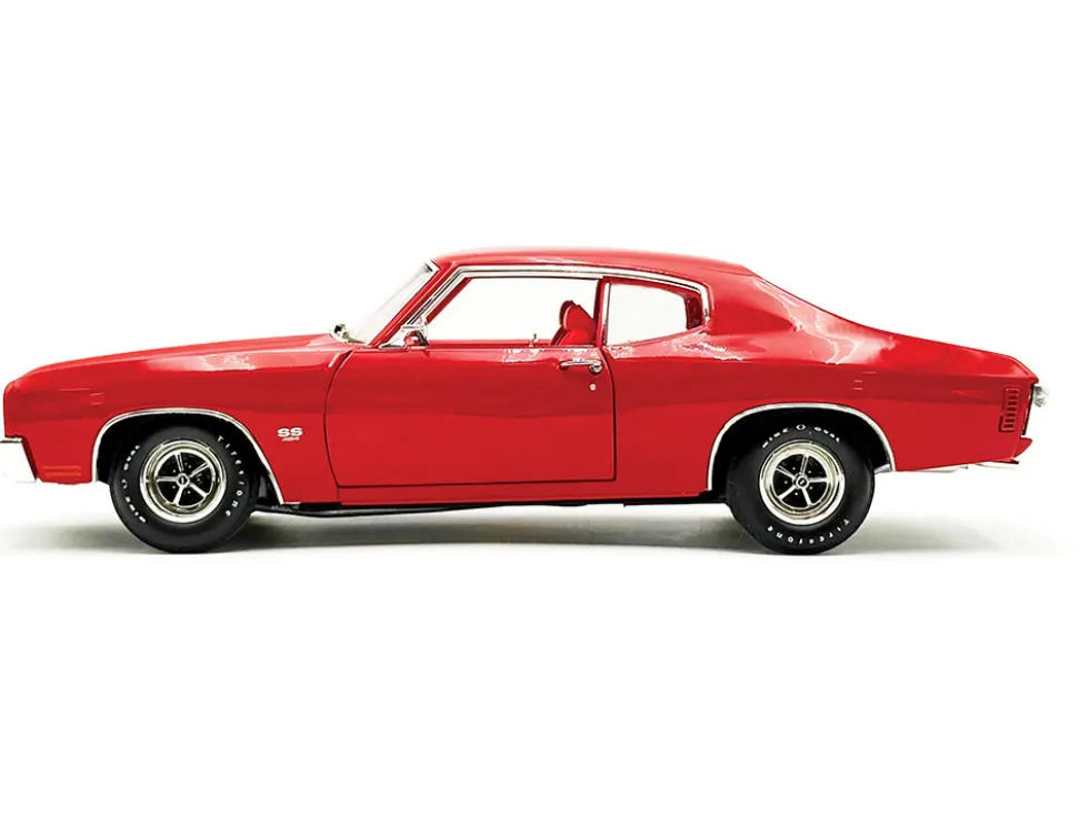 1970 Chevrolet Chevelle SS 454 LS6 Cranberry Red with White Stripes and Red Interior Limited Edition to 454 pieces Worldwide 1/18 Diecast Model Car by ACME