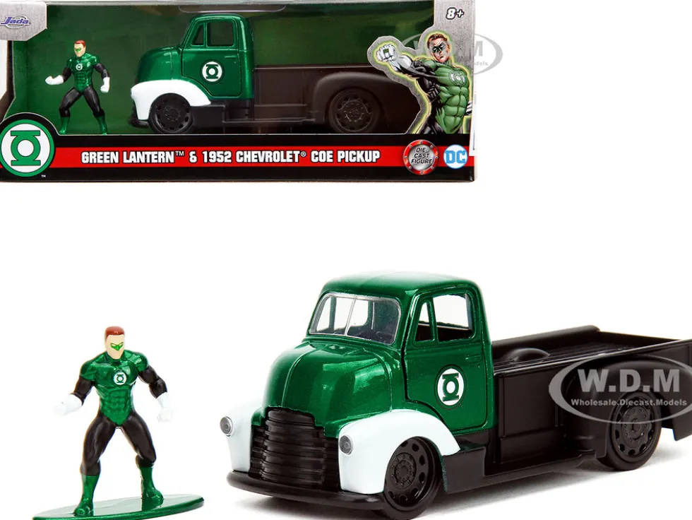 1952 Chevrolet COE Pickup Truck Green Metallic and Black and Green Lantern Diecast Figure DC Comics Hollywood Rides Series 1/32 Diecast Model Car Jada 33093