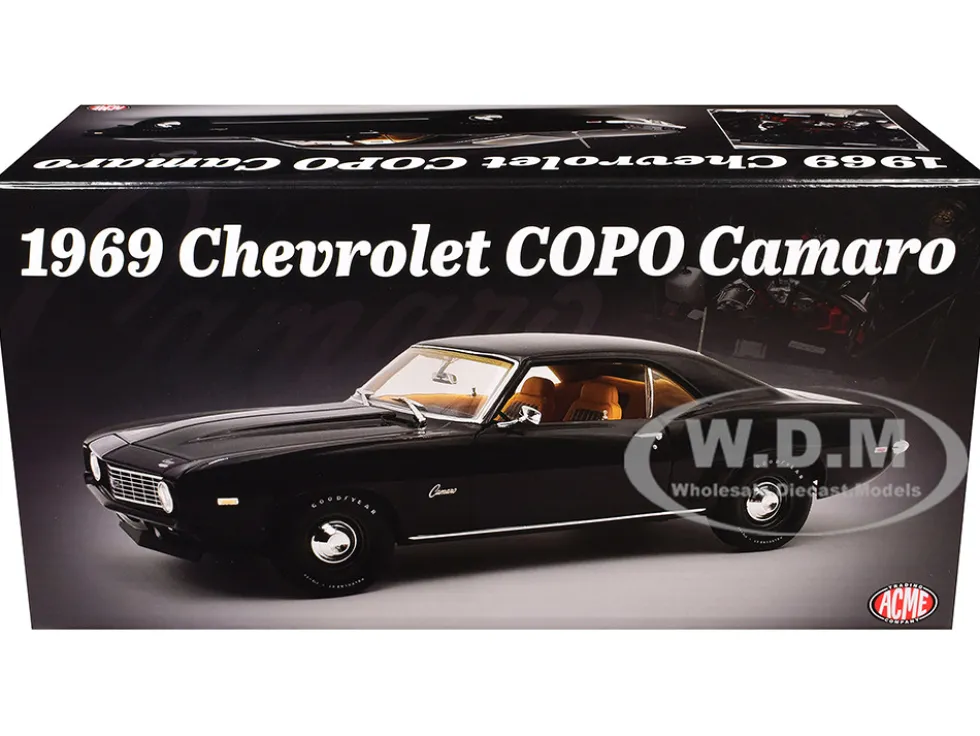 1969 Chevrolet COPO Camaro Tuxedo Black with Yellow Interior Limited Edition to 402 pieces Worldwide 1/18 Diecast Model Car by ACME
