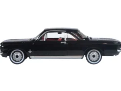 1963 Chevrolet Corvair Coupe Tuxedo Black with Red Interior 1/87 (HO) Scale Diecast Model Car by Oxford Diecast