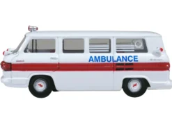 1962 Chevrolet Corvair Greenbrier AmbleWagon Ambulance White with Red Stripes 1/87 (HO) Scale Diecast Model Car by Oxford Diecast