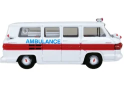 1962 Chevrolet Corvair Greenbrier AmbleWagon Ambulance White with Red Stripes 1/87 (HO) Scale Diecast Model Car by Oxford Diecast