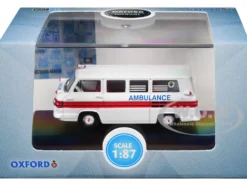 1962 Chevrolet Corvair Greenbrier AmbleWagon Ambulance White with Red Stripes 1/87 (HO) Scale Diecast Model Car by Oxford Diecast