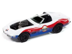 1969 Chevrolet Corvette "Atomic Bomb" White with Red and Blue Graphics "Stuntman Mike's Ride Along Racing" "Pop Culture" 2025 Release 1 1/64 Diecast Model Car by Johnny Lightning