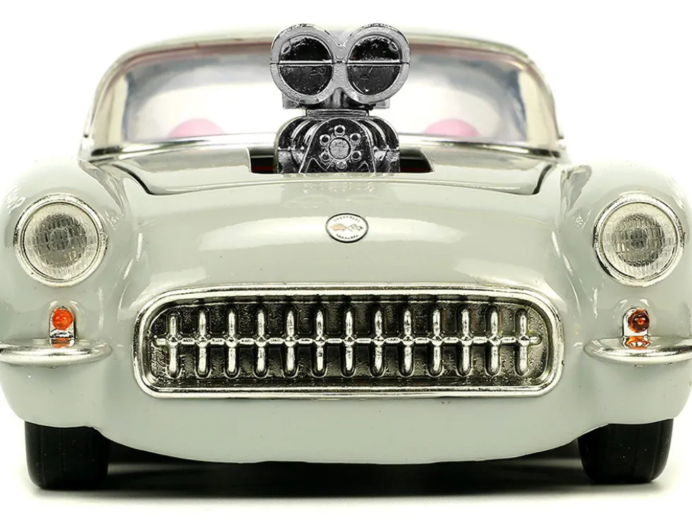 1957 Chevrolet Corvette Beige with Pink Interior with Bugs Bunny Figure Looney Tunes Hollywood Rides Series 1/24 Diecast Model Car Jada 32390