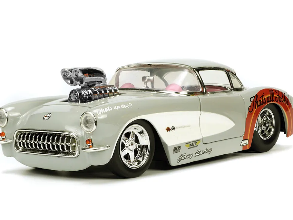 1957 Chevrolet Corvette Beige with Pink Interior with Bugs Bunny Figure Looney Tunes Hollywood Rides Series 1/24 Diecast Model Car Jada 32390