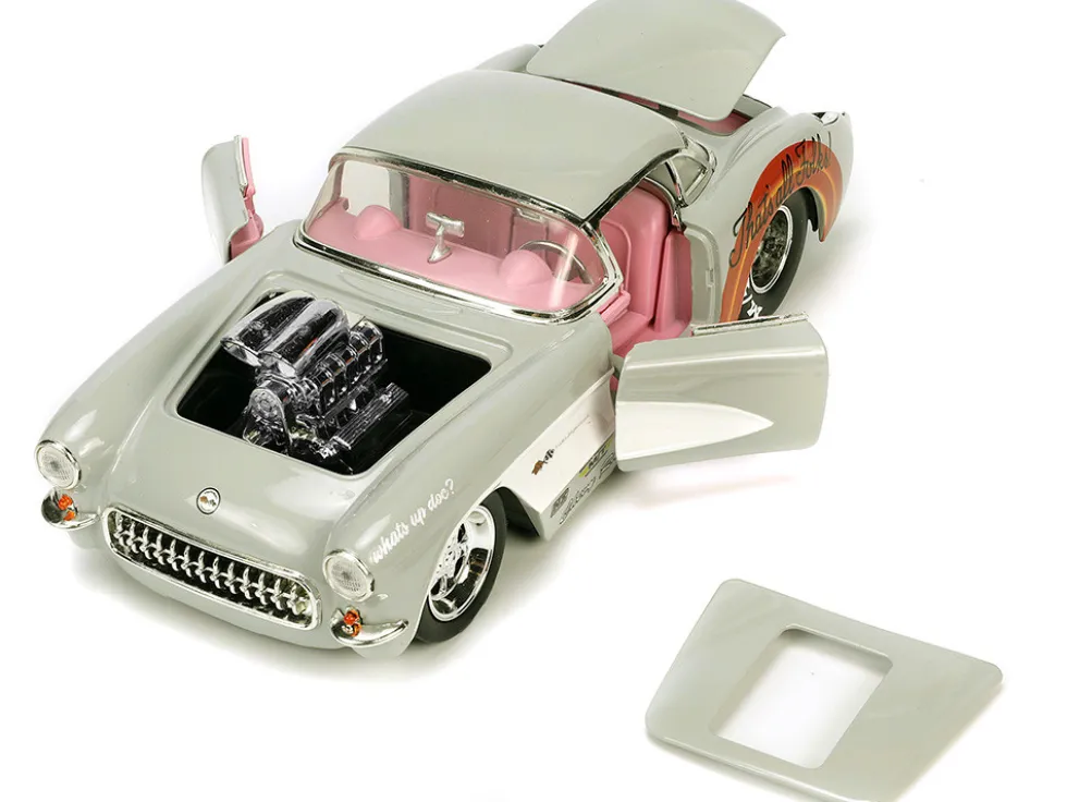 1957 Chevrolet Corvette Beige with Pink Interior with Bugs Bunny Figure Looney Tunes Hollywood Rides Series 1/24 Diecast Model Car Jada 32390