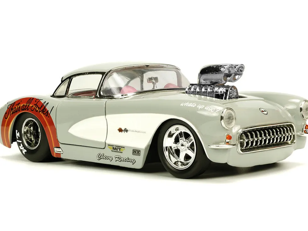 1957 Chevrolet Corvette Beige with Pink Interior with Bugs Bunny Figure Looney Tunes Hollywood Rides Series 1/24 Diecast Model Car Jada 32390