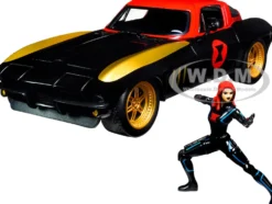 1966 Chevrolet Corvette Black Widow Diecast Figurine Avengers Marvel Series 1/24 Diecast Model Car Jada 31749