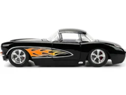 1957 Chevrolet Corvette Black with Flame Graphics and White Interior "Bigtime Muscle" Series 1/24 Diecast Model Car by Jada