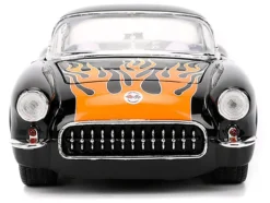 1957 Chevrolet Corvette Black with Flame Graphics and White Interior 
