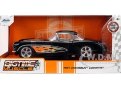 1957 Chevrolet Corvette Black with Flame Graphics and White Interior 