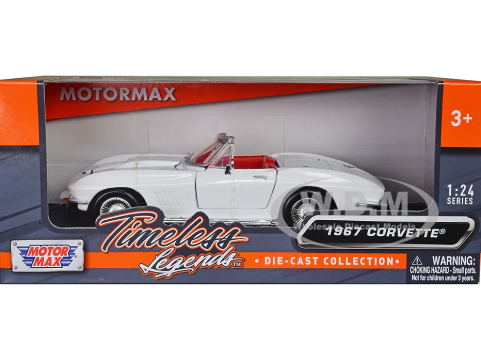 1967 Chevrolet Corvette C2 Convertible White with Red Interior Timeless Legends Series 1/24 Diecast Model Car Motormax 73224TL-W