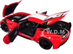 2017 Chevrolet Corvette C7 Grand Sport Red with White Stripe and Black Fender Hash Marks 1/18 Model Car Autoart 71274