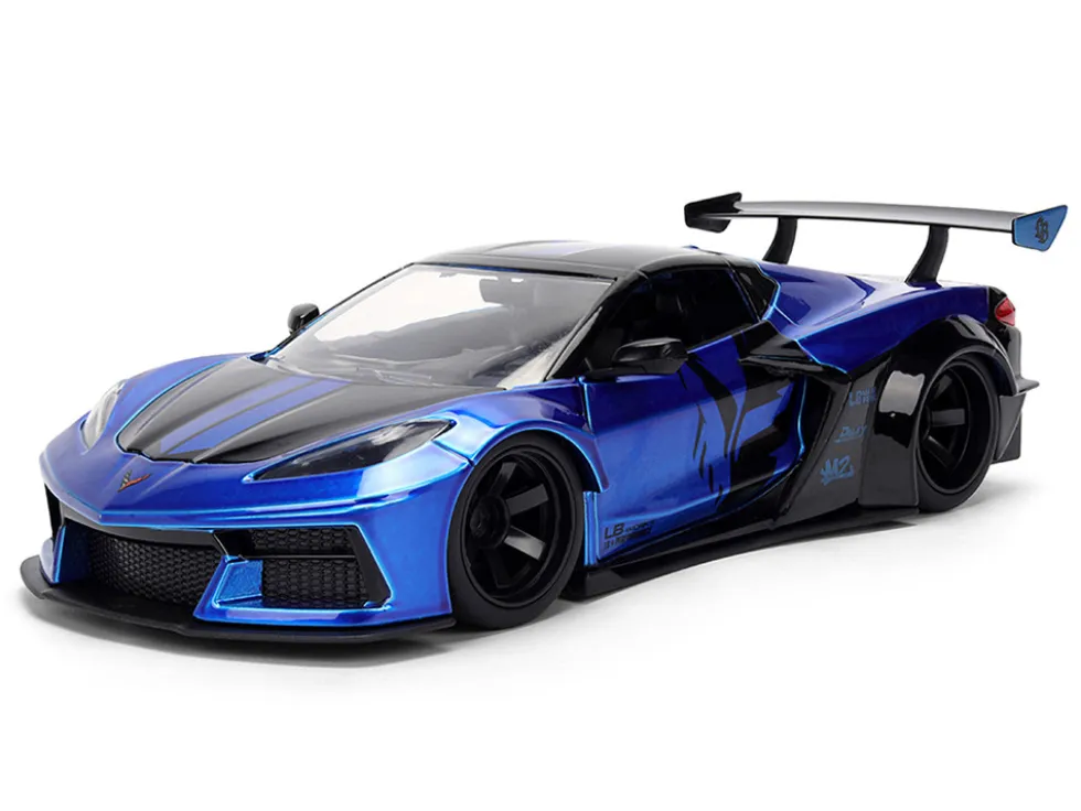 Chevrolet Corvette C8 "Liberty Walk" Candy Blue and Black "Hyper-Spec" Series 1/24 Diecast Model Car by Jada