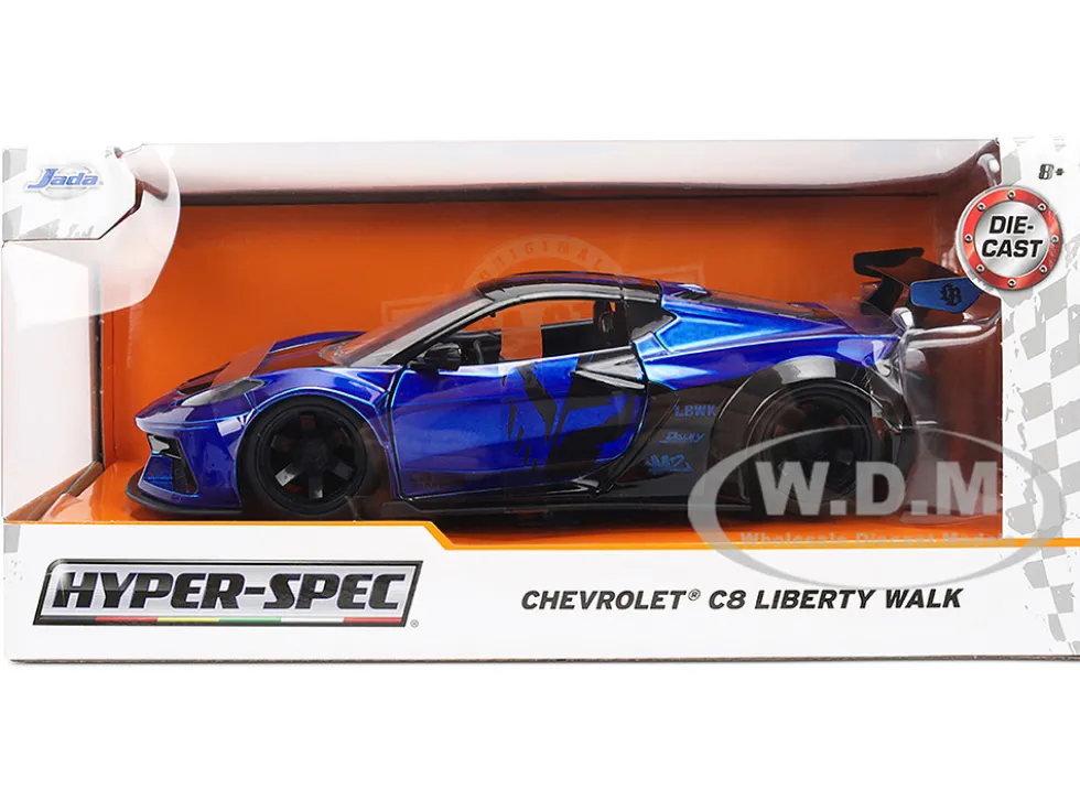 Chevrolet Corvette C8 "Liberty Walk" Candy Blue and Black "Hyper-Spec" Series 1/24 Diecast Model Car by Jada