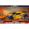 2020 Chevrolet Corvette C8 Stingray Gold Metallic Dark Blue Wolverine Diecast Figurine X-Men Marvel Series Hollywood Rides 1/24 Diecast Model Car Jada 33354