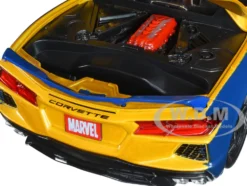 2020 Chevrolet Corvette C8 Stingray Gold Metallic Dark Blue Wolverine Diecast Figurine X-Men Marvel Series Hollywood Rides 1/24 Diecast Model Car Jada 33354