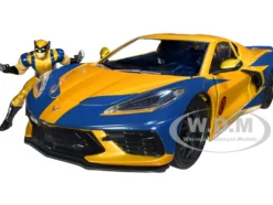 2020 Chevrolet Corvette C8 Stingray Gold Metallic Dark Blue Wolverine Diecast Figurine X-Men Marvel Series Hollywood Rides 1/24 Diecast Model Car Jada 33354