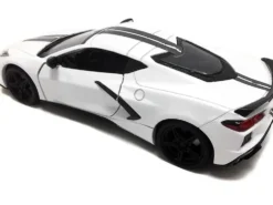 2020 Chevrolet Corvette C8 Stingray White Gray Stripes 1/24 Diecast Model Car Motormax 79360
