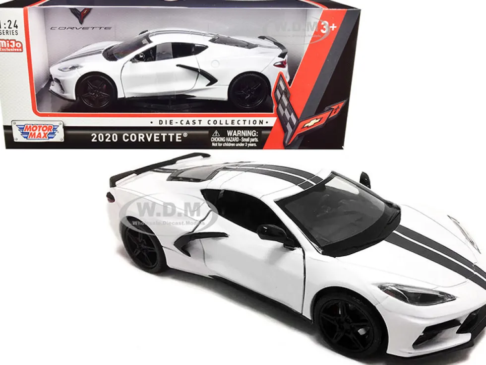 2020 Chevrolet Corvette C8 Stingray White Gray Stripes 1/24 Diecast Model Car Motormax 79360