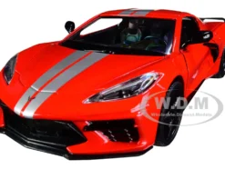 2020 Chevrolet Corvette C8 Stingray Red Silver Racing Stripes Timeless Legends 1/24 Diecast Model Car Motormax 79360