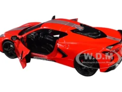 2020 Chevrolet Corvette C8 Stingray Red Silver Racing Stripes Timeless Legends 1/24 Diecast Model Car Motormax 79360