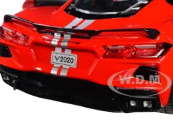 2020 Chevrolet Corvette C8 Stingray Red Silver Racing Stripes Timeless Legends 1/24 Diecast Model Car Motormax 79360