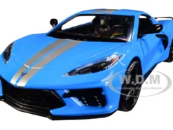 2020 Chevrolet Corvette C8 Stingray Blue Silver Racing Stripes Timeless Legends 1/24 Diecast Model Car Motormax 79360