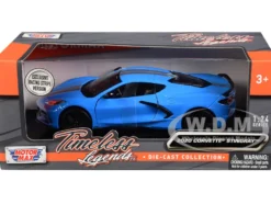 2020 Chevrolet Corvette C8 Stingray Blue Silver Racing Stripes Timeless Legends 1/24 Diecast Model Car Motormax 79360