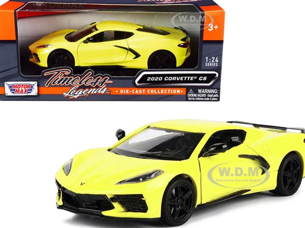 2020 Chevrolet Corvette C8 Stingray Yellow Timeless Legends 1/24 Diecast Model Car Motormax 79360