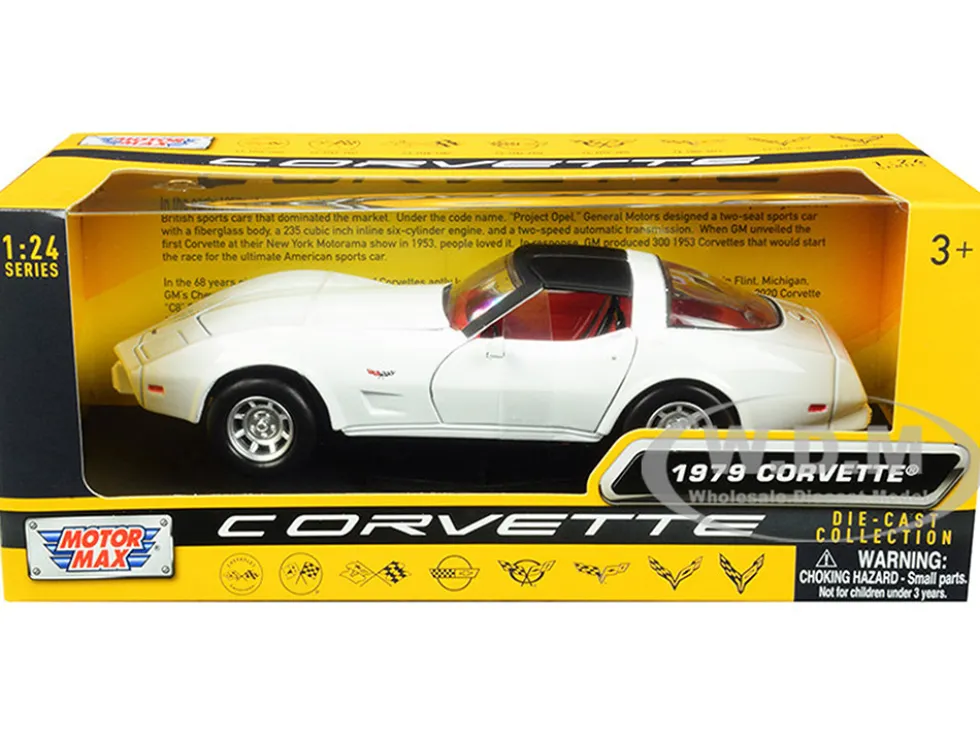 1979 Chevrolet Corvette C3 White Black Top Red Interior History of Corvette Series 1/24 Diecast Model Car Motormax 73244