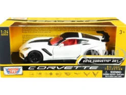 2019 Chevrolet Corvette C7 ZR1 White Black Red Interior History of Corvette Series 1/24 Diecast Model Car Motormax 79356