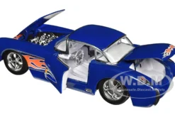 1957 Chevrolet Corvette Dark Blue with Flame Graphics and White Interior Bigtime Muscle Series 1/24 Diecast Model Car Jada 35031