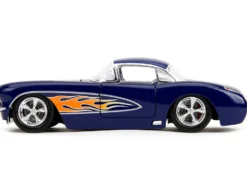 1957 Chevrolet Corvette Dark Blue with Flame Graphics and White Interior Bigtime Muscle Series 1/24 Diecast Model Car Jada 35031