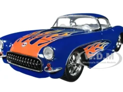 1957 Chevrolet Corvette Dark Blue with Flame Graphics and White Interior Bigtime Muscle Series 1/24 Diecast Model Car Jada 35031