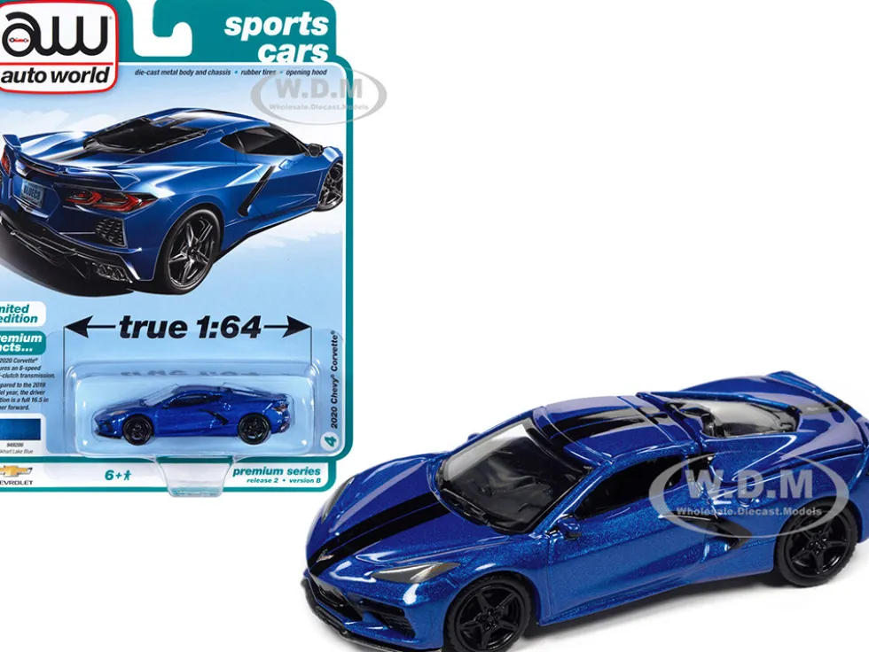 2020 Chevrolet Corvette Elkhart Lake Blue Metallic Sports Cars Limited Edition 1/64 Diecast Model Car Auto World 64362-AWSP103B