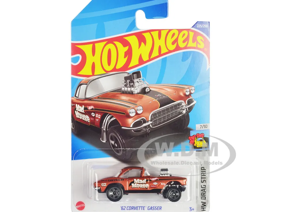 1962 Chevrolet Corvette Gasser Mad Mouse Copper Metallic with Black Stripes HW Drag Strip Series Diecast Model Car Hot Wheels HHF59